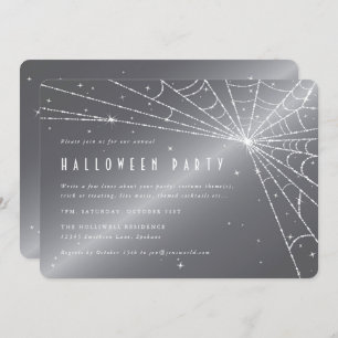 Invitation Soirée d'Halloween de l'araignée de diamant gris a