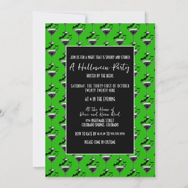 Invitation Soirée d'Halloween des Chauves-souris de Martini (Devant)