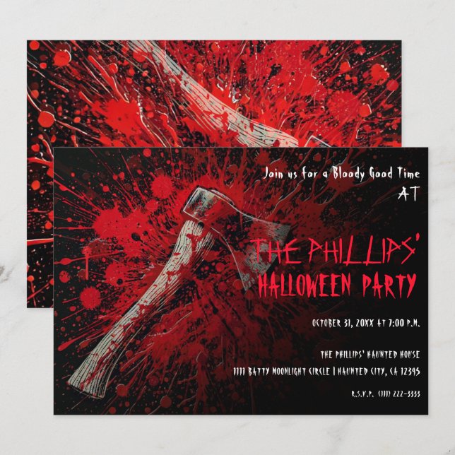 Invitation Soirée d'Halloween d'horreur terrifiante à la hach (Devant / Derrière)
