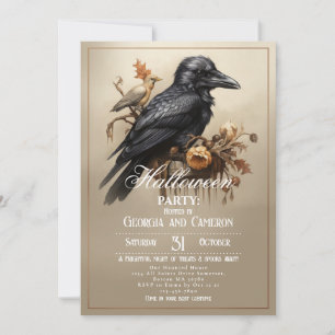 Invitation Soirée d'Halloween du Corbeau noir gothique