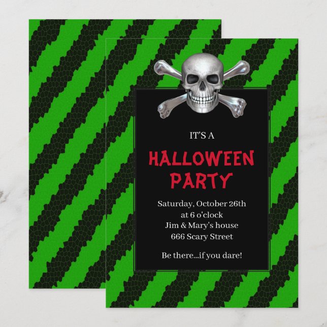 Invitation Soirée d'Halloween du crâne et des os croisés (Devant / Derrière)