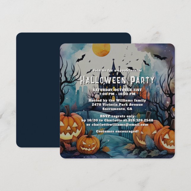 Invitation Soirée d'Halloween Éffrayant (Devant / Derrière)