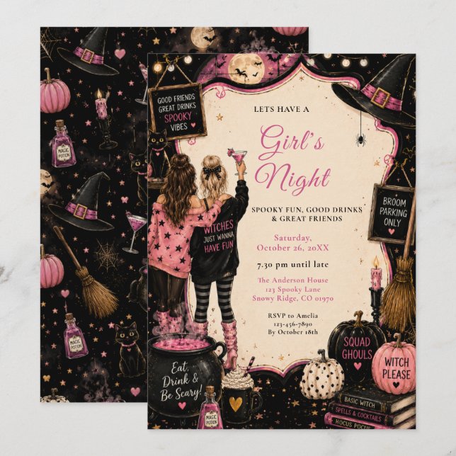 Invitation Soirée d'Halloween entre filles (Devant / Derrière)