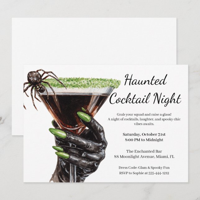 Invitation Soirée d'Halloween entre filles | Fête de cocktail (Devant / Derrière)