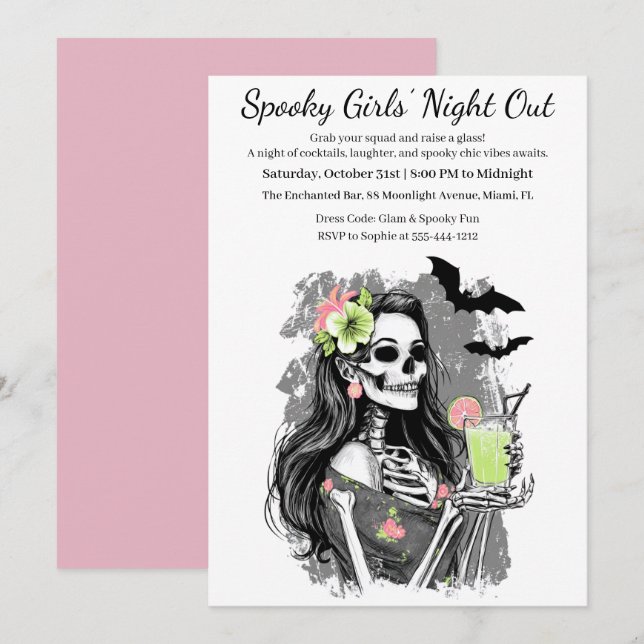 Invitation Soirée d'Halloween entre filles | Fête de cocktail (Devant / Derrière)