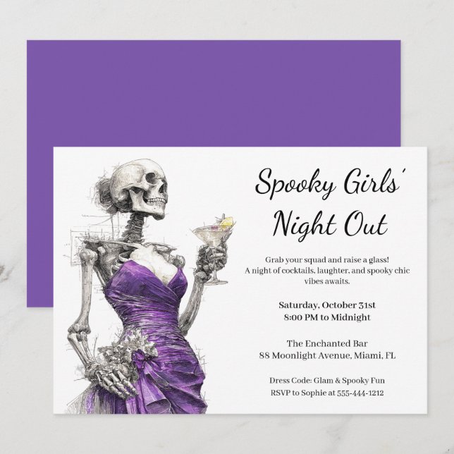 Invitation Soirée d'Halloween entre filles | Fête de cocktail (Devant / Derrière)