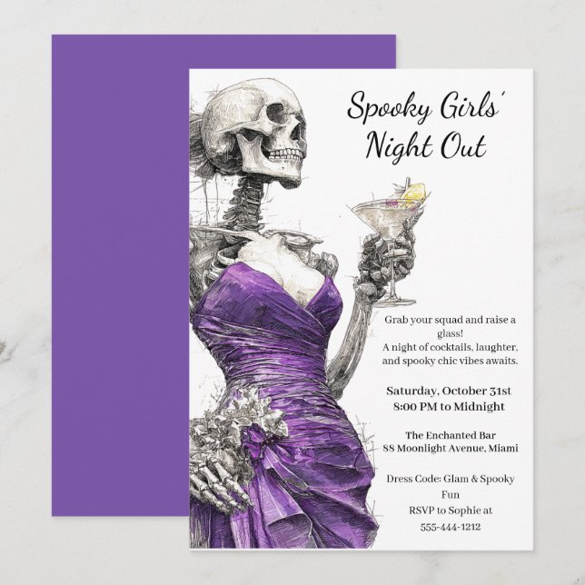 Invitation Soirée d'Halloween entre filles | Fête de cocktail (Devant / Derrière)