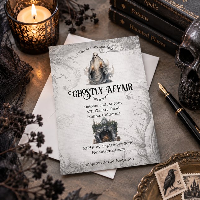 Invitation Soirée d'Halloween Fantôme Élégant (Créateur téléchargé)