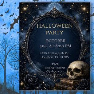 Invitation Soirée d'Halloween Lune Crâne Gothique
