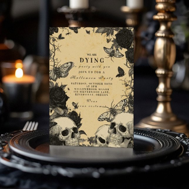 Invitation Soirée d'Halloween macabre gothique de crâne et de (Créateur téléchargé)