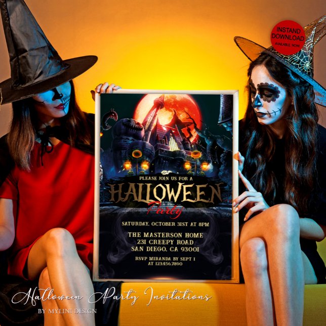 Invitation Soirée d'Halloween Maison Hantée Épouvante pour Ad (Créateur téléchargé)