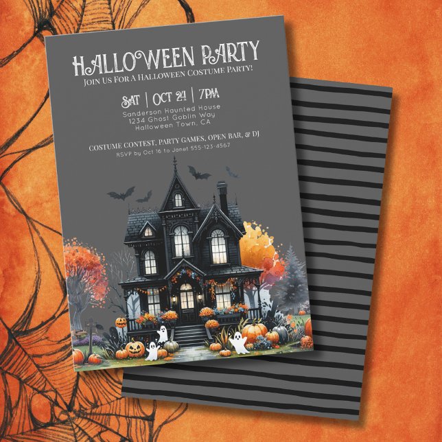 Invitation Soirée d'Halloween Maison Hantée pour Adultes (Adult Haunted House Halloween Party Invitation)