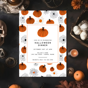 Invitation Soirée d'Halloween Orange moderne Citrouille noir