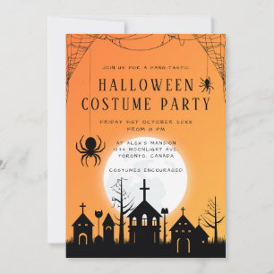 Invitation Soirée d'Halloween Orange moderne Noir Adulte