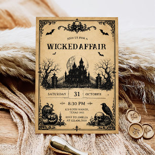 Invitation Soirée d'Halloween pour adultes crâne gothique vin