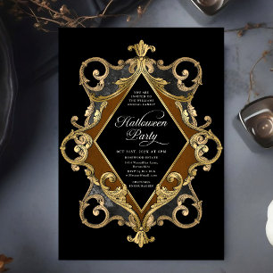 Invitation Soirée d'Halloween pour adultes Gold Ornat Vintage