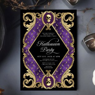 Invitation Soirée d'Halloween pour adultes Gold Ornat Vintage