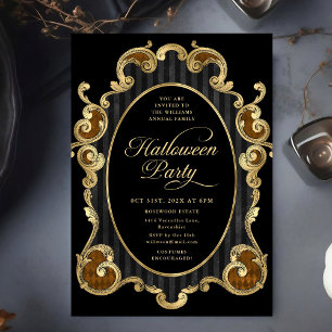 Invitation Soirée d'Halloween pour adultes Gold Ornat Vintage