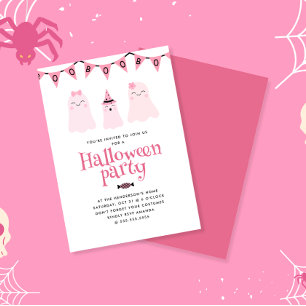 Invitation Soirée d'Halloween pour enfants roses mignons