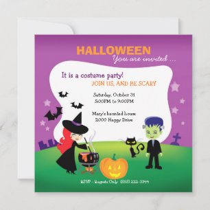 Invitation Soirée d'Halloween pour les enfants avec sorcière