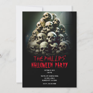 Invitation Soirée d'Halloween : Tas Effrayant de Crânes Hurla