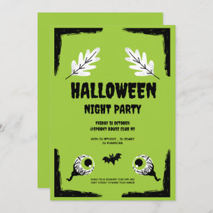 Invitation Soirée d'Halloween verte et noire, fête d'Hallowee