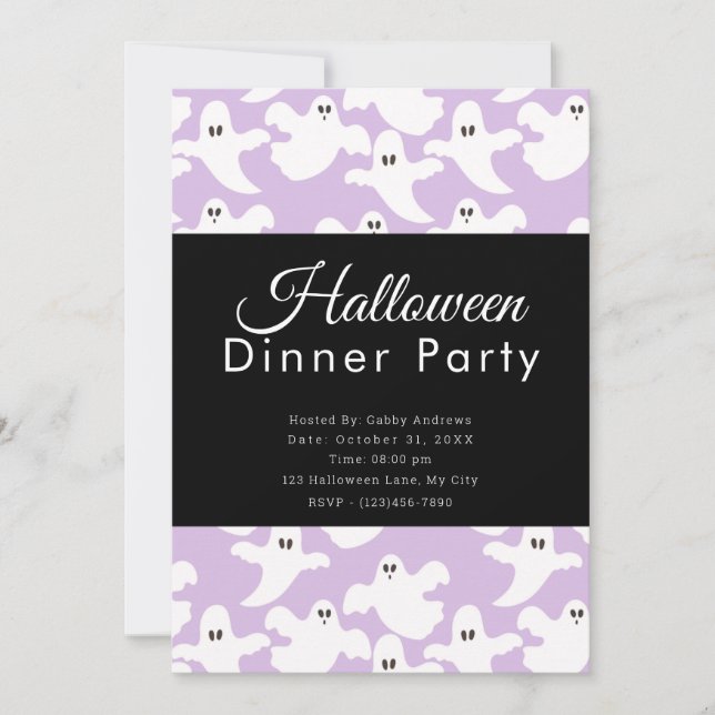 Invitation Soirée Dîner D'Halloween Cute Ghosts Pastel Purple (Devant)