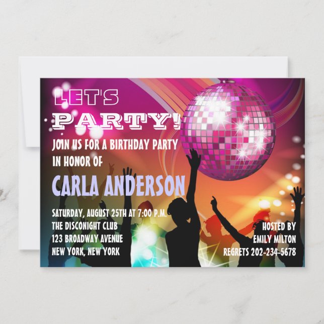 Invitation Soirée disco glamour Anniversaire/Enterrement de v (Devant)