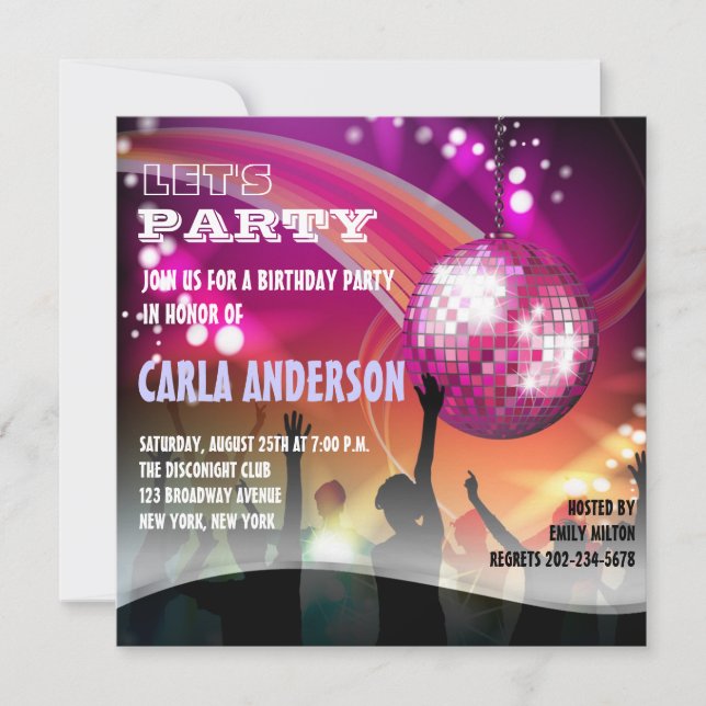 Invitation Soirée disco glamour pour anniversaire/enterrement (Devant)