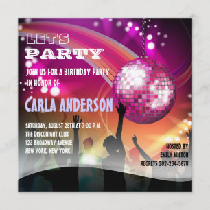Invitation Soirée disco glamour pour anniversaire/enterrement