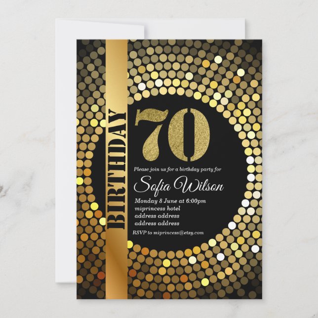 Invitation Soirée disco, or, les années 70, fête d'anniversai (Devant)