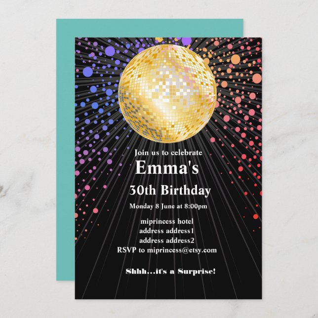 Invitation soirée disco soirée dansante les années 70 or disc (Devant / Derrière)