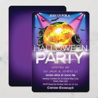 Invitation Soirée DJ Halloween Boule Disco Citrouille Épouvan