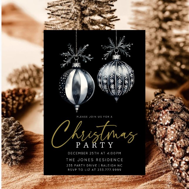 Invitation Soirée d'ornements de Noël noir et blanc moderne (Créateur téléchargé)