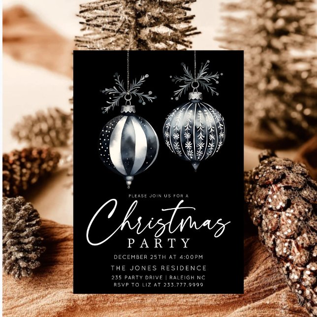 Invitation Soirée d'ornements de Noël noir et blanc moderne (Créateur téléchargé)