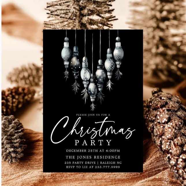 Invitation Soirée d'ornements de Noël noir et blanc moderne (Créateur téléchargé)