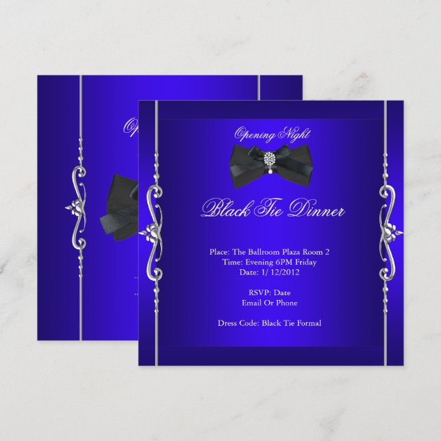 Invitation Soirée d'ouverture tenue de soirée bleu royal (Devant / Derrière)