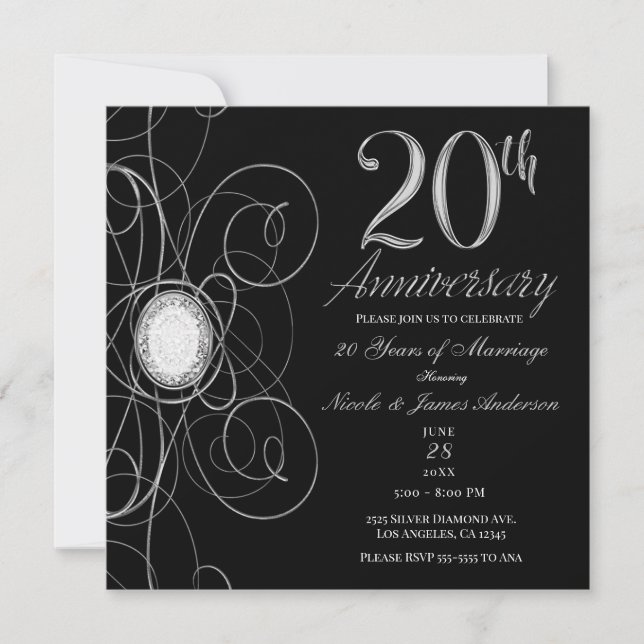 Invitation Soirée du 20e anniversaire Black & Silver Diamond  (Devant)