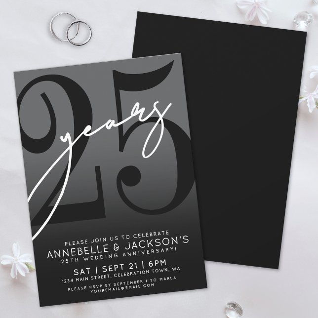 Invitation Soirée du 25ème Anniversaire Black White (Black White 25th Anniversary Party Invitation)