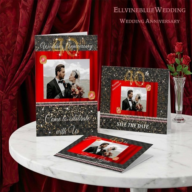 Invitation Soirée du 40e Anniversaire de Chic | Rouge Rubis & (Créateur téléchargé)