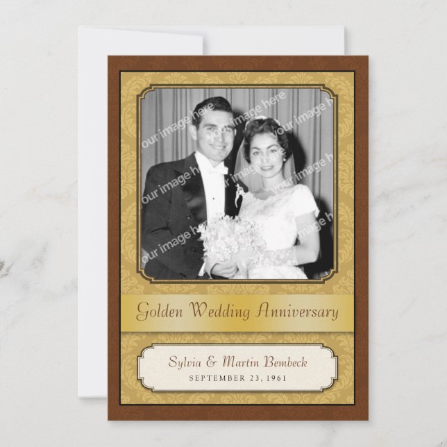 Invitation Soirée du 50e anniversaire Damask Golden (Devant)