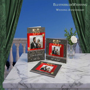 Invitation Soirée du 55e Anniversaire   Photo, Émeraude & Or