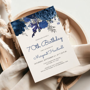 Invitation Soirée du 70e Anniversaire Fleurs Argentées sur Fo