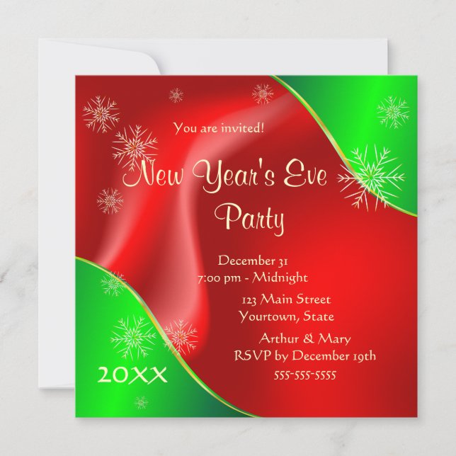 Invitation Soirée du Nouvel An 2020 en rouge et vert (Devant)