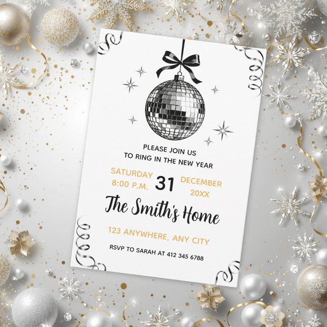 Invitation Soirée du Nouvel An avec boule disco moderne  (Créateur téléchargé)