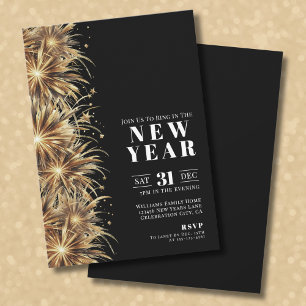Invitation Soirée du Nouvel An Black Gold Moderne