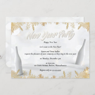 Invitation Soirée du Nouvel An blanc et doré
