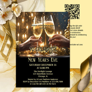 Invitation Soirée du Nouvel An Chic Black Gold