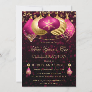 Invitation Soirée du Nouvel An élégante rose et or