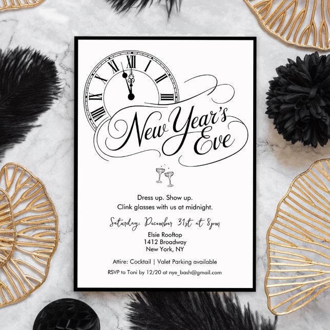 Invitation Soirée du Nouvel An en noir et blanc (Créateur téléchargé)